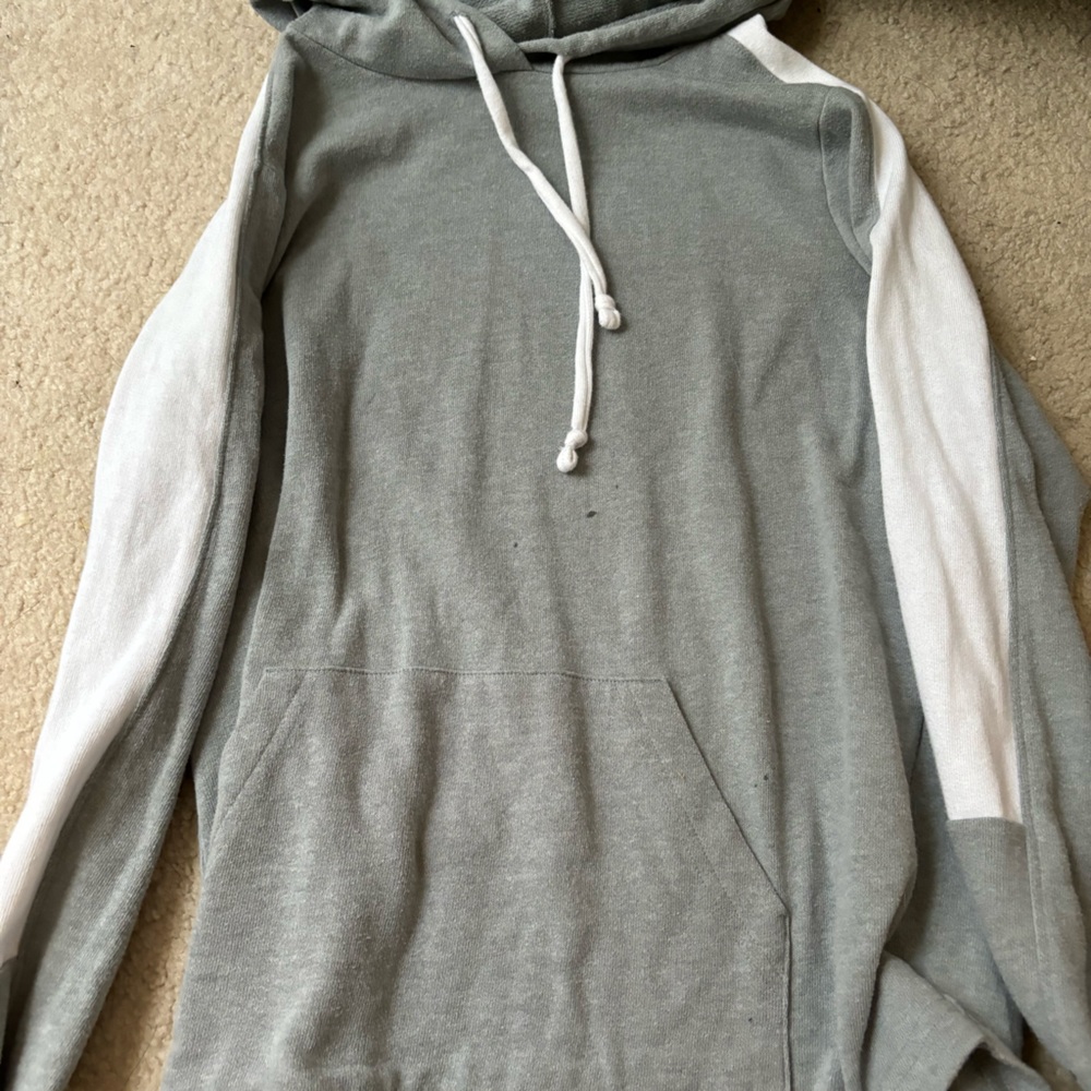 TEK GEAR gray white sleeves striped hoodie